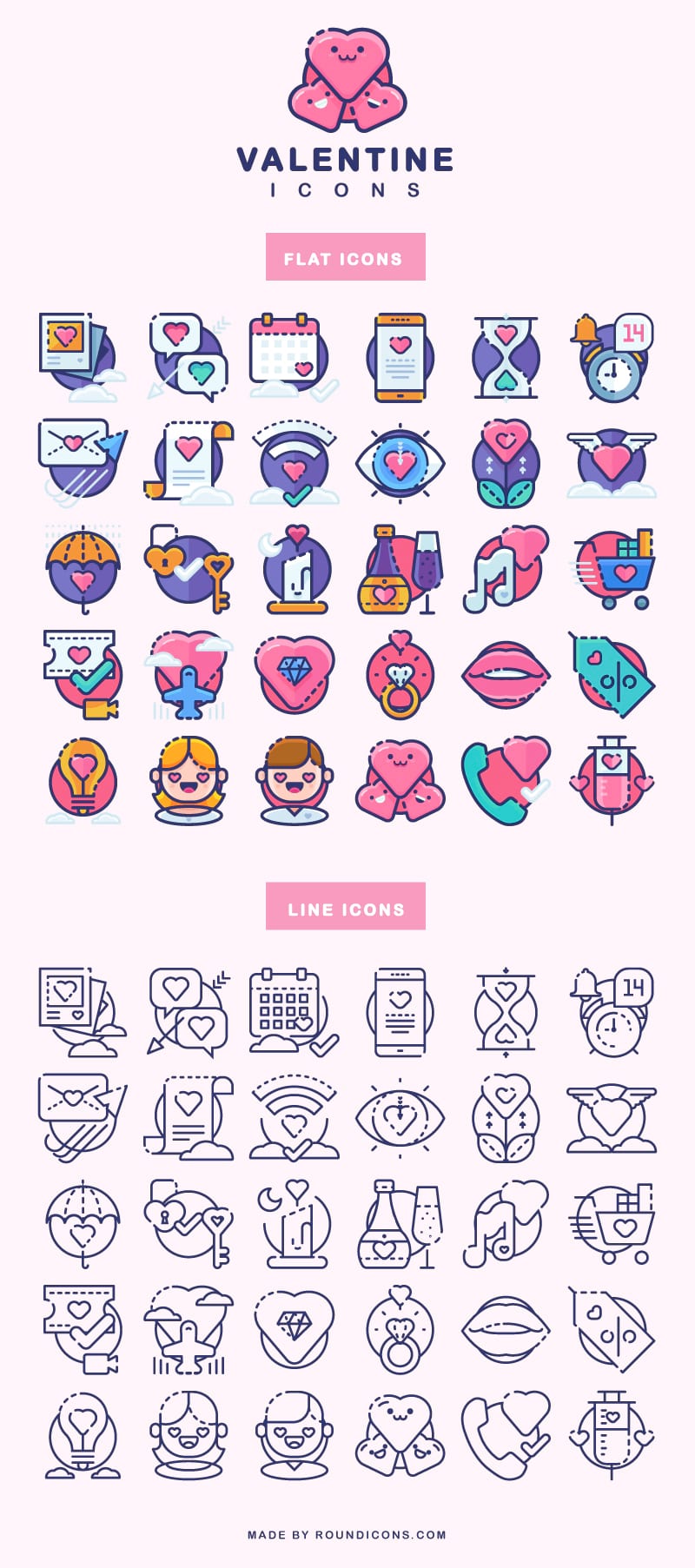 Valentine icons flat line