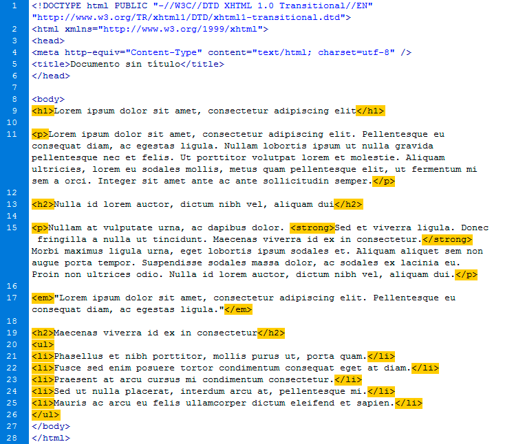 HTML con etiquetas