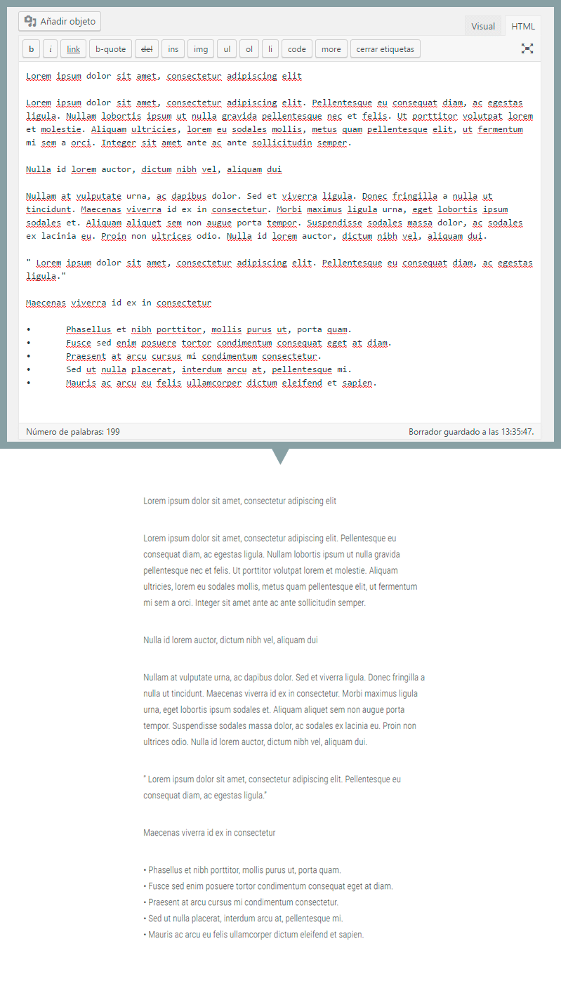 Ejemplo HTML en WordPress