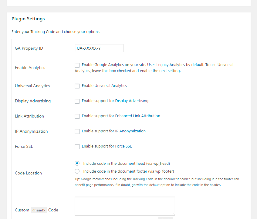 Configuración plugin GA