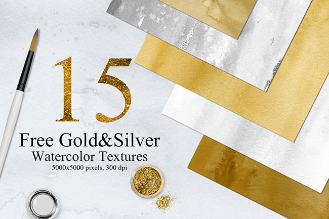 Recursos gratuitos de abril 2018 - 15 Free Gold&Silver Watercolor Textures