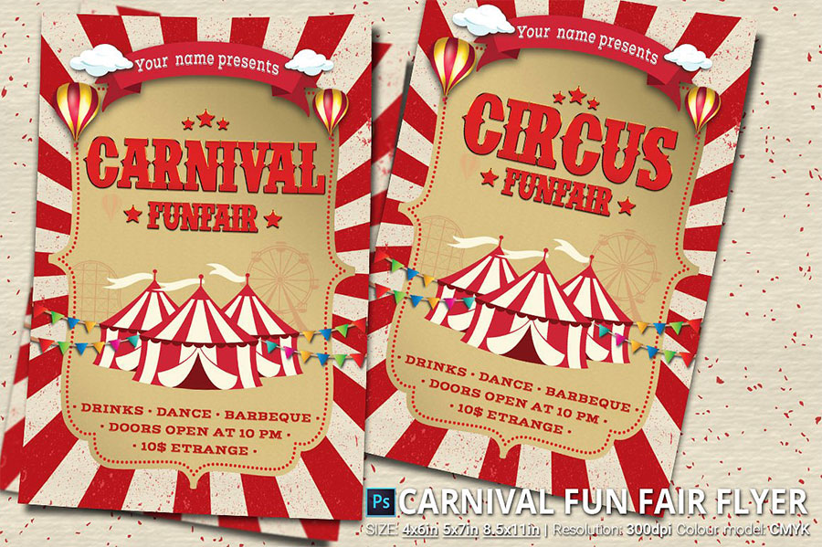 Ejemplo de diseño inspirado en el cirso  |  Carnival Fun Fair Flyer Poster  |  mlmonferrer.es