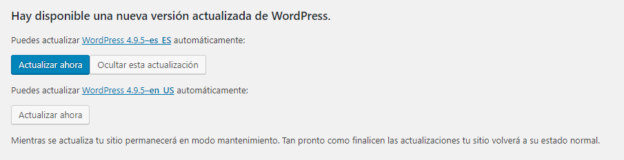 Notificación para actualizar WordPress