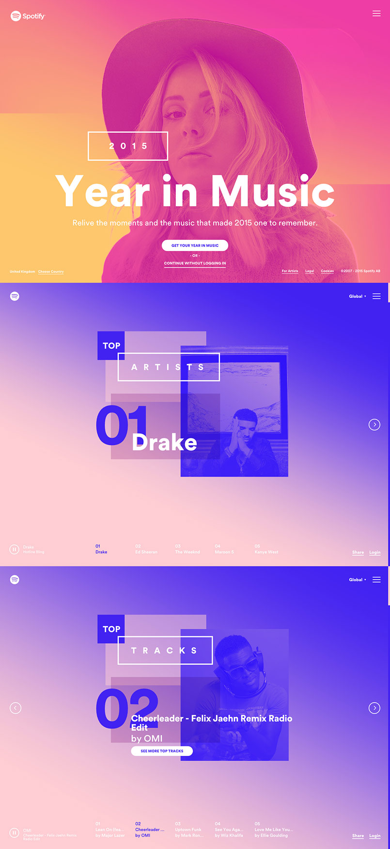 Spotify - Una año de música |   Inspiración. Webs que utilizan imágenes con efecto duotono