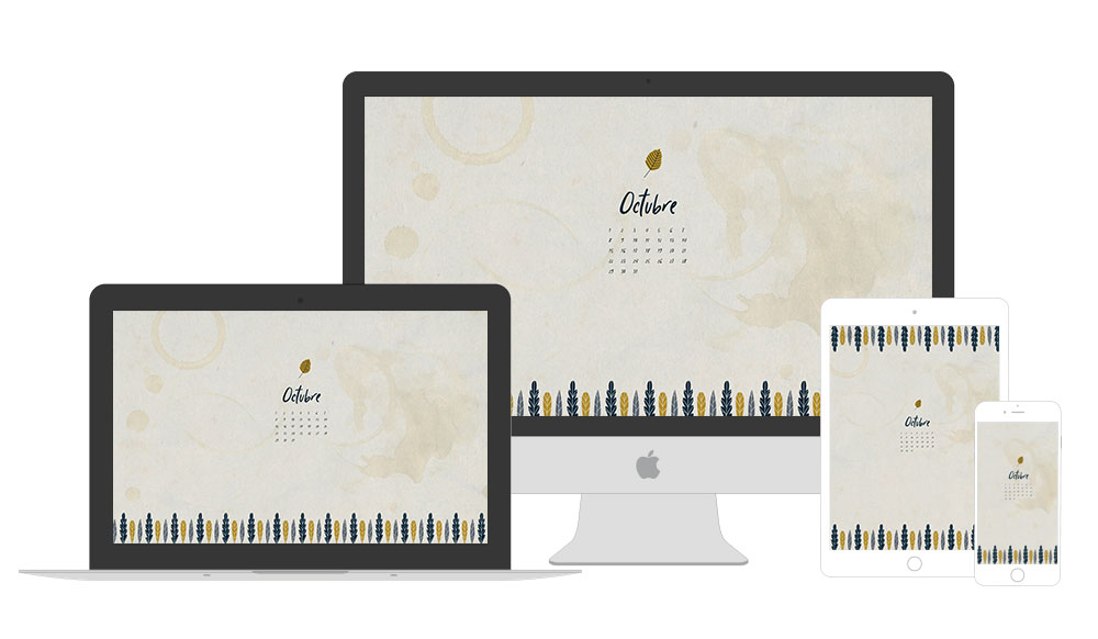 Vista del calendario descargable de octubre en los diferentes dispositivos